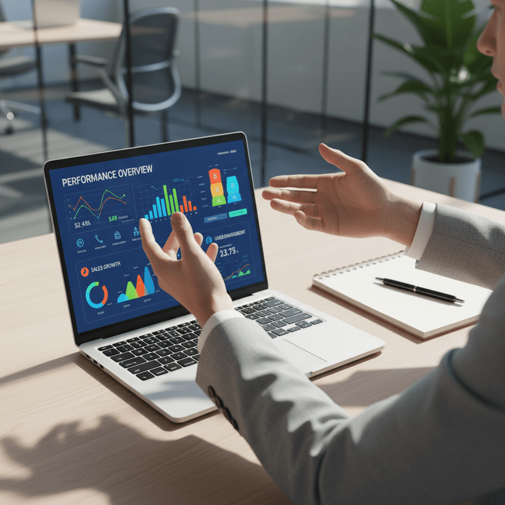 Business analytics dashboard on laptop screen